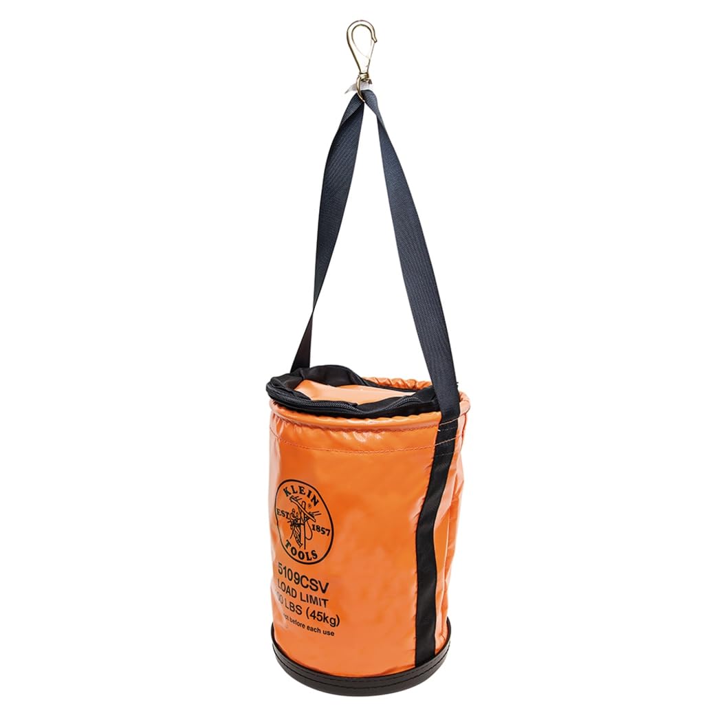 Klein Tools 5109CSV - Cubo de herramientas, cubo de vinilo de cierre superior con broche giratorio y mango de red, naranja, 30 cm, soporte de herramientas de carga nominal de 45 kg
