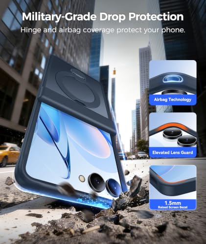 Image of FNTCASE for Samsung Galaxy Z Flip 8 Case with 360 Spin Magnetic Stand | Compatible for Magsafe,Full Hinge Protection,Screen Protector,Translucent Matte Grade Shockproof Protective Cover Deep Blue