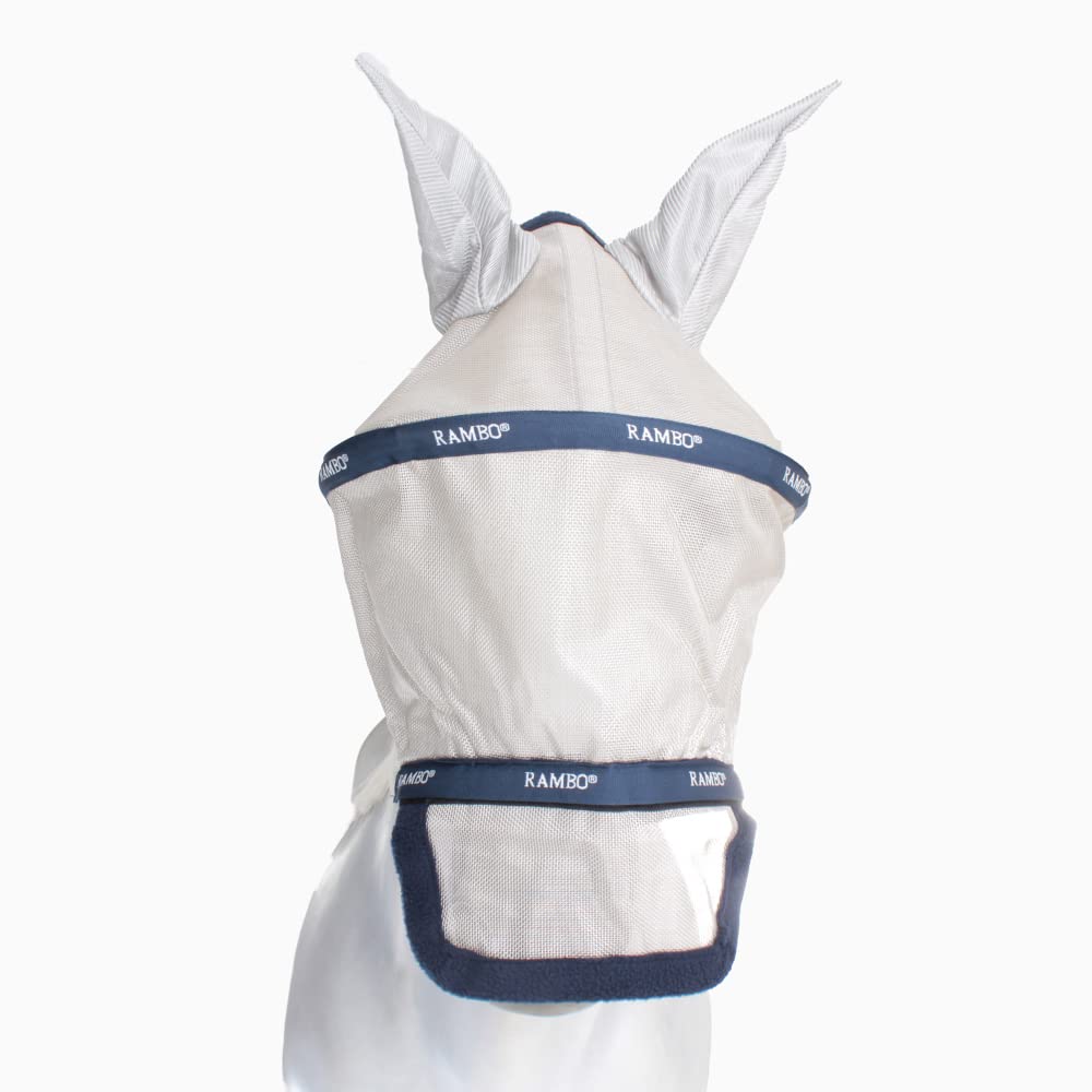 Horseware Rambo Plus Fly Mask Untreated - Silver/Navy, Größe:Kleines Pony