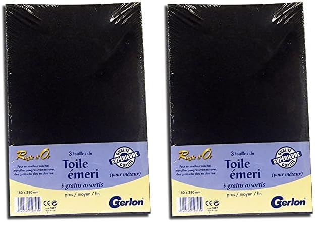 Toile Emeri Gerlon Paquet de 3 feuilles (Gros, Moyen et Fin) 180x280mm, Noir (Lot de 2)