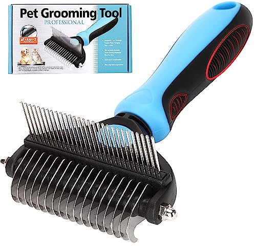IFAN™ Professional 2-in-1 Pet Comb Cat Brush Dog Brush Grooming Comb Dog Grooming Comb Remove Fleas & Knot-Open & Carding & Flying Hair Removing Tools for Long & Short Hairs Dogs & Cats (RAKE+BLADE)