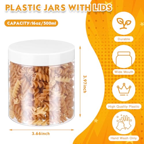 Image of Patelai 4 Pcs Plastic Jars Wide Mouth with Lids,16 Ounce,White | Travel Size for Creams Oils, Clear Round Storage Cosmetics Containers, Leak Proof Screw on Lids for Makeup Beauty DIY