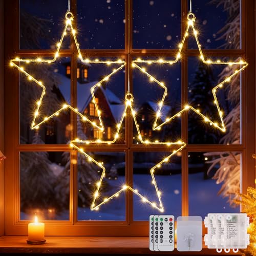 CMYK LED Weihnachtsstern Fensterlichter mit 3 Pack 40 Warmweiße LED...
