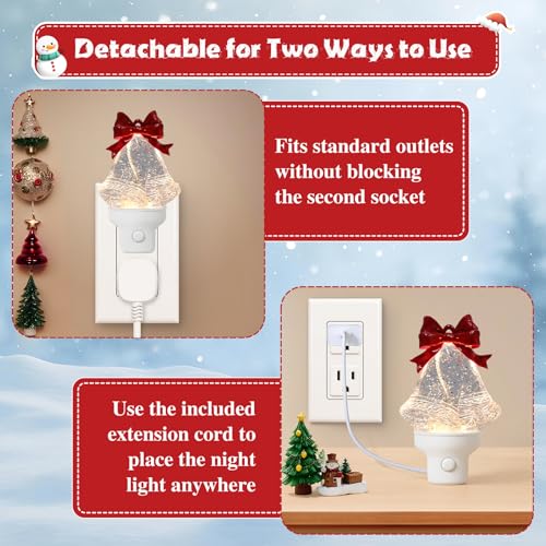 2 Pack Christmas Bell Night Light Plug into Wall Glitter  - image 5