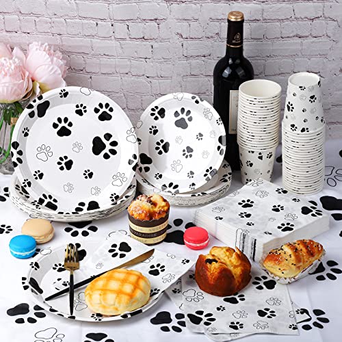 Durony DY0401 159 Pieces Dog Paw Print Party Supplies Set Including 108 X 54 Inches Tablecloth 9 Oz Cups Plates And Napkins thumb #3