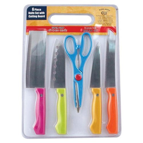 Euro-Ware 6 Piece Knife Set with Cutting Board Super Grip Kitchen Genie Stainless Steel Cutlery Set