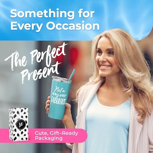 Not A Day Over Fabulous - Happy Birthday Gift for Best Friend - Stainless Steel Tumbler, Coffee Mug and Wine Tumbler with Lid and Straw - Insulated Cup for Coffee Travel Mug & Mom's Birthday Presents