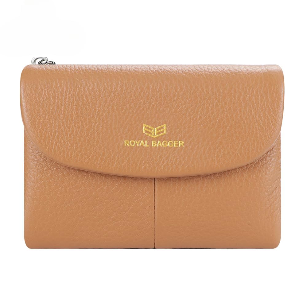 Royal Bagger RFID-Blockierung Frauen Kurze Brieftasche echtes Leder Multi-Card Slots Karteninhaber Trifold Geldbörse magnetische Öffnung 2063 (Braun)