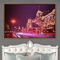 Framed Canvas Wall Art City Illuminations Aerial Cityscape Contemporary Multicolor Photography Places Realism - 16x24 inches