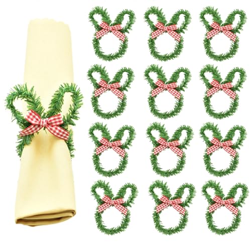 YYBD 12PCS Easter Napkin Rings Set Rabbit Farmhouse Napkin Holder, Spring Napkin Rings with Striped Bow Easter Banquet Celebration, Wedding Parties Dinner Table Decor
