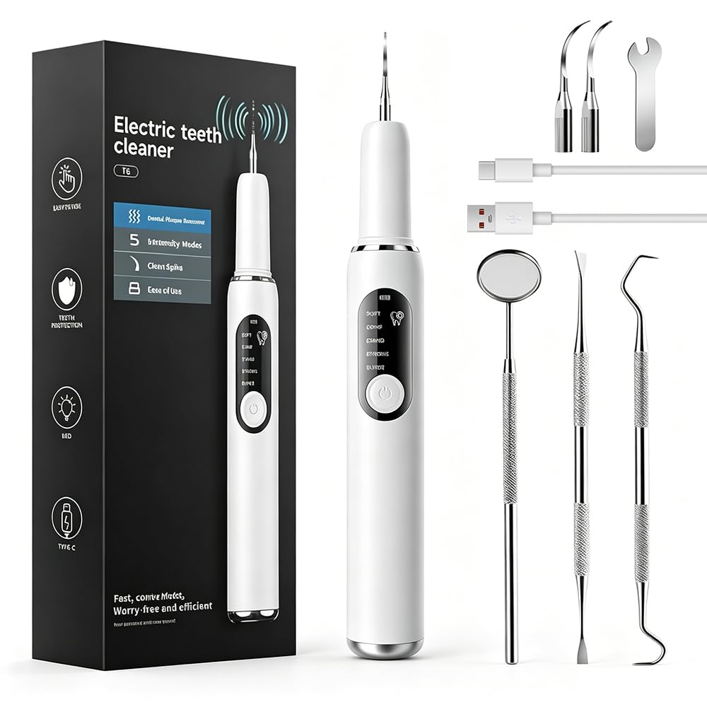 Ablatore Tartaro Ultrasuoni, IPX6 Spazzolino Ultrasuoni Cane, Kit Pulizia Denti Animali Domestici con Luce LED, Pulisci Togli Tartaro E Macchie per Cani E Gatti