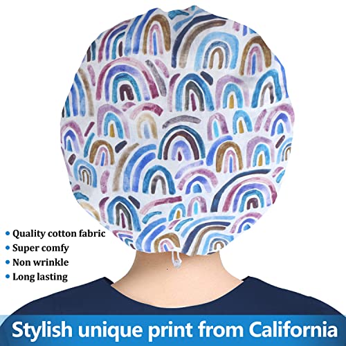 Image of ABAMERICA Bouffant Caps with Button and Sweatband, Adjustable Scrub Caps for Women Men, One Size Multi Color
