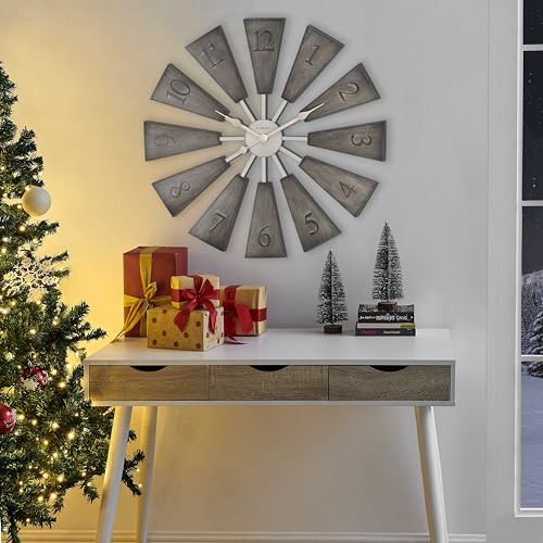CLXEAST-Farmhouse-Windmill-Decor-30-Inch-Wall-ClockDIY-Adjustable-Size-2426283032Oversized-Large-Wall-Clocks-for-Living-Room-DecorWall-ArtWall-Decor-PlasticGrey-Oak-Finish CLXEAST Farmhouse Windmill Decor 30 Inch Wall ClockDIY Adjustable Size 2426283032Oversized Large Wall Clocks for Living Room DecorWall ArtWall Decor PlasticGrey Oak Finish
