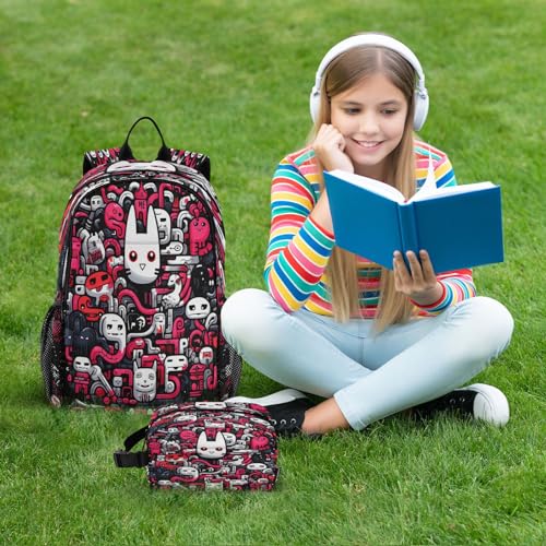 Ensemble sac à dos étudiant durable avec sac à déjeuner lapin rose - 7