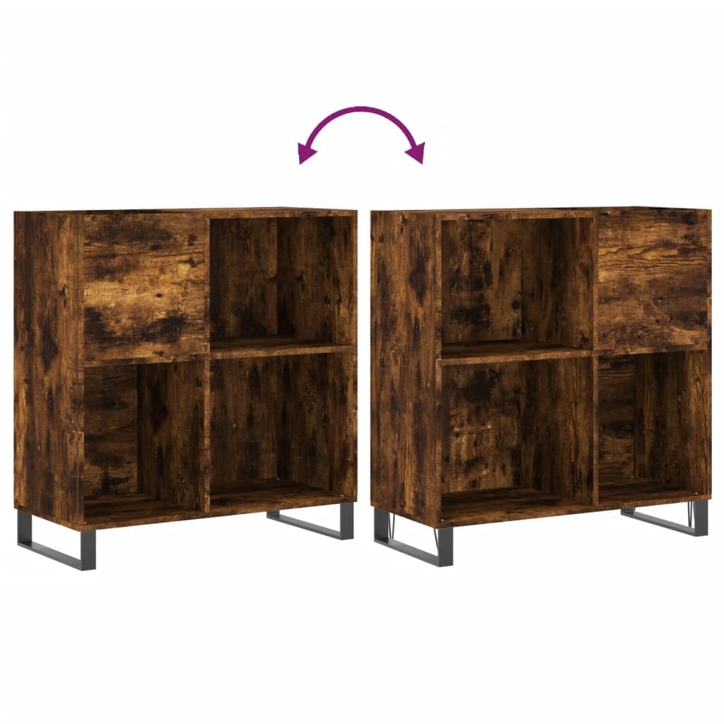 Armadio per dischi in rovere affumicato, scaffale per dischi in vinile, con gambe in metallo, stile retrò, 84,5 x 38 x 89 cm