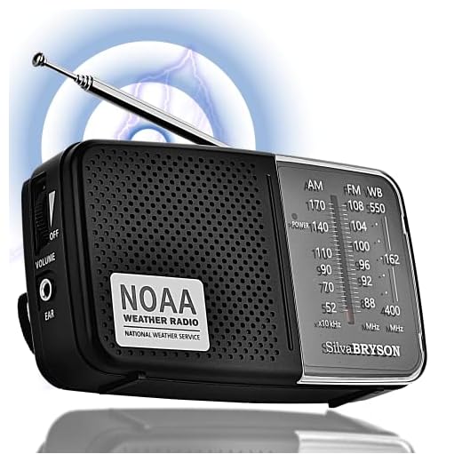 NOAA Weather Radio SilvaBRYSON, Emergency AM/FM Battery Operated Handheld Radio with Speaker and Best Reception for Hurricane, Home, Running. Convenient Headphone Jack, Operated by 2AA Battery.