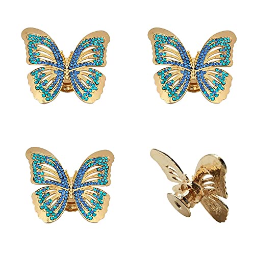 Kreative Schmetterlings-förmige Knäufe, 4 Stück, eingelegte mit Kristallknöpfen für Wohnzimmer, Schlafzimmer, Badezimmer, Küche, Schrank, Schublade, Kommode, Einzelloch, Griff + Schraube Cover