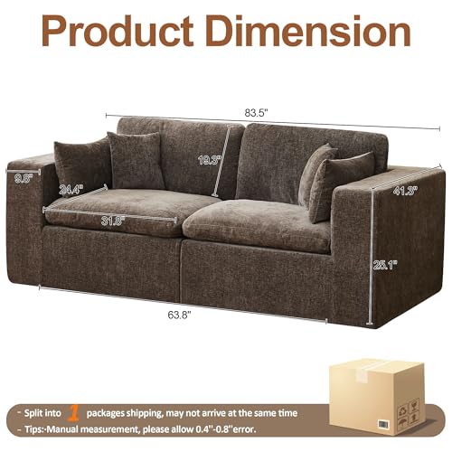 Image of 83''Cloud Boneless Modular Sectional Sofa, Deep Seat Sectional Couch, Upholstered Convertible Comfy Memory Foam Sofa Loveseat Chenille Memory Foam Couches for Living Room, Brown