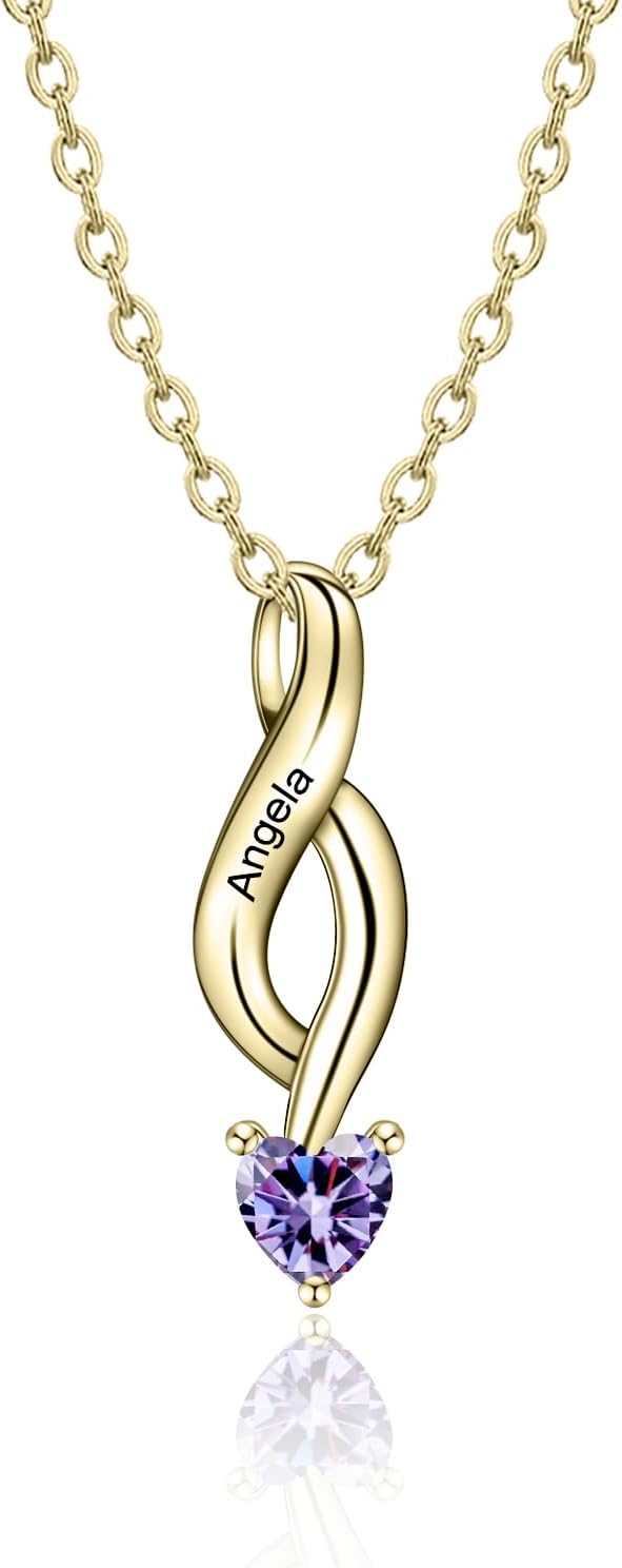 Personalized Sterling Silver Mothers Name Necklace with 2 Simulated Birthstones Custom Jewelry with 2 Names for Christmas