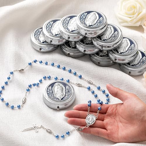 Jadive 24 Sets Catholic Rosary Necklace 6mm Glass Pearl Beaded Necklace with Metal Gift Box for Women Men Prayer Gift4