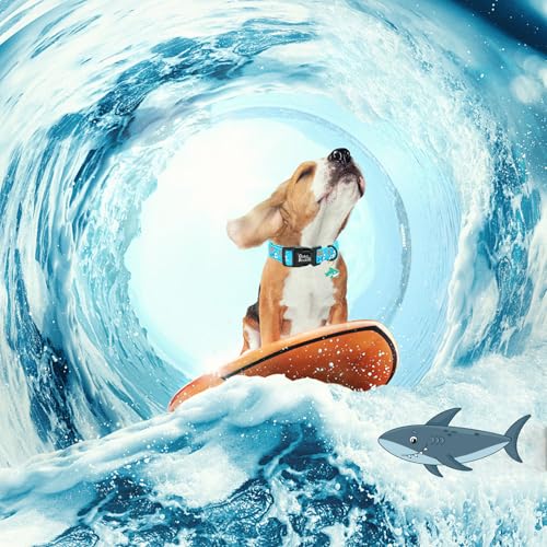 Image of Dog Collar-Cute Shark Adjustable Pet Collars Soft Comfortable Puppy Collar Coral Cotton Dog Collars Durable Necklace Gift for Medium Dogs