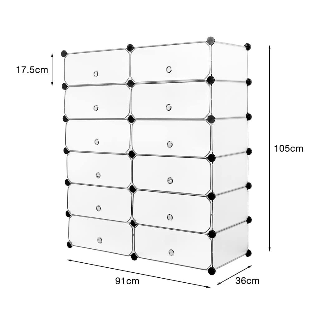 HUOLE 12 Cubos Organizadores para Almacenamiento con Puertas, Estantes de Plástico Apilables DIY, Multifuncionales, Modulares, Estantería de Armario para Libros, Ropa, Juguetes(91 * 36 * 105cm)