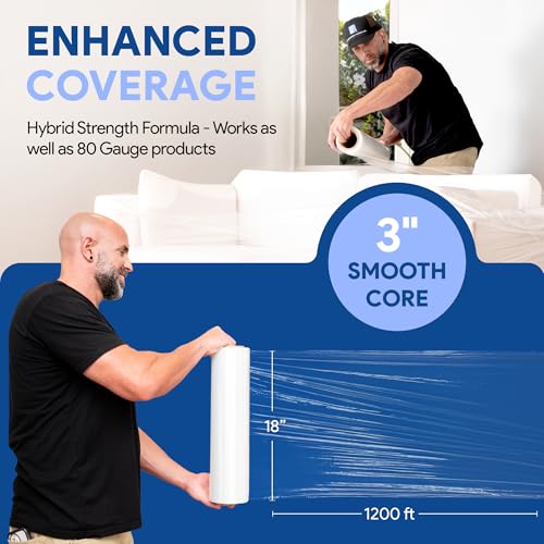 Image of International Plastics Co. 17 inch Plastic Stretch Film Wrap 2 Pack 1200ft 500% Stretch Clear Cling Durable Adhering Packing Moving Packaging Heavy Duty Shrink