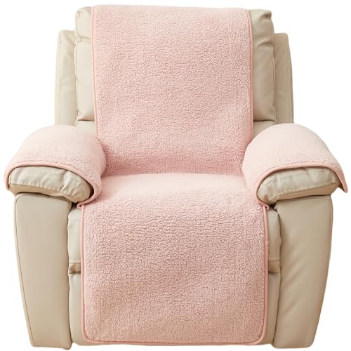 Image of ELEFOCUS Plush Sherpa Fleece Recliner Chair Cover,Soft Warm Sofa Slipcover,Washable for Reclining Sofa,Furniture Protector Non Slip (Pink, 22 inch)