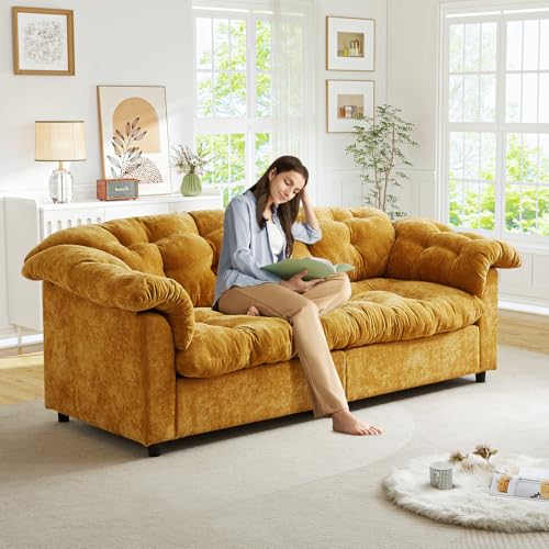 JEEOHEY Modern Sofa Couch, 94.8"W Chenille Tufted Fluffy Comfy Cloud
