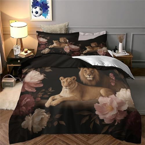 Housse de couette lion 3D king size 220x240 parure lit microf - 6