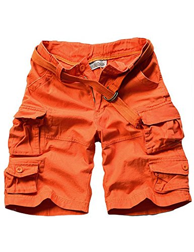 Jueshanzj bermuda cargo militar masculina vintage Bermudas algodão com vários bolsos, Laranja, Aisa