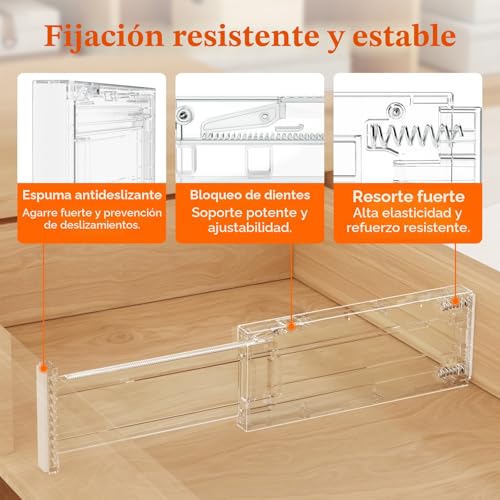Miniatura 3 de Lifewit Separadores Cajones De 10cm Altura, Organizador Armario, 28-44,5cm Ajustables Divisores Para Almacenaje Ropa Camisetas Pantalone, Accesorios Para Baño Cocina Oficina, Transparente, Paquete 5