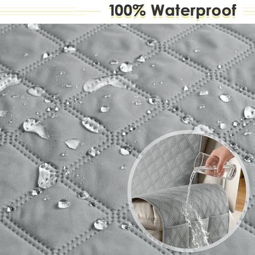 Image of TAOCOCO Armchair Covers,2 Seater Recliner Covers,Waterproof Recliner Sofa Protector,Anti Slip Recliner Sofa Covers,Reclining Chair Covers for Pets,Armchair Recliner Cover With Pocket(Light Grey)