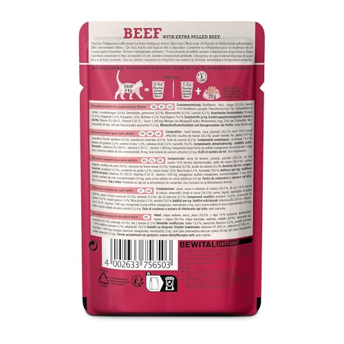 LEONARDO Frischebeutel [16x70g Beef mit Fleischstreifen] Pulled Beef | Getreidefreies Nassfutter für Katzen | Alleinfuttermittel Katzenfutter
