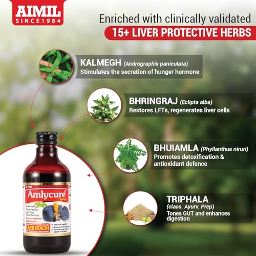 Image of AIMIL Amlycure Syrup - 200ml (Pack of 2) | Ayurvedic Syrup for Liver Health, Improves Digestion & Better Appetite | Natural Liver Herbal Tonic | Ideal for Children