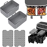 4PCS Silikontopf Set für Ninjas Dual Air Fryer, Wiederverwendbare Doppelkorb-Luftfritteusen-Küchenzubehör, Air Fryer Rack Zubehör für Air Fryer, Ofen, Mikrowelle, Grau
