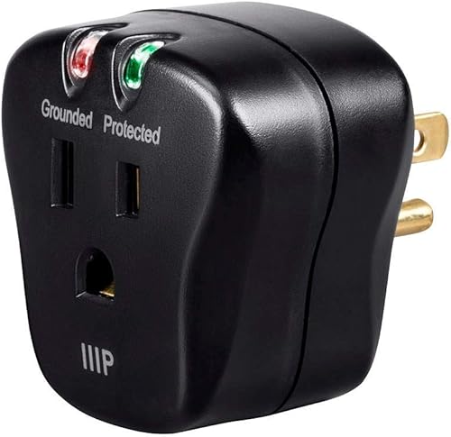 Monoprice 115877 1 Salida Portátil Mini Power Surge Protector Wall Tap - Negro | Clasificación UL 540 julios con indicador de luz conectado a tierra