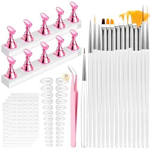 Image of Makartt Nail Art Tools: Complete Press on Nails Design Kit with Nail Tips Almond 30pcs, Liner Brushes, Stronger Magnetic Stand, Solid Base, Pre-Cut Adhesive Tabs for Beginners Home & Salon DIY Use