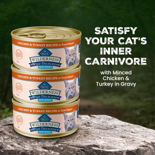 Blue Buffalo Wilderness Chicken & Turkey Wet Cat Food, 3 oz, 24 ct | Wild Delights Meaty Morsels in Tasty Gravy, High Protein & Grain-Free Recipe, Made with Natural Ingredients - image 4