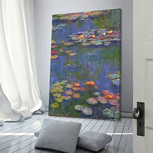 Monet Canvas Wall Art, Water Lilies 1916 By Claude Monet Giclee Prints Canvas Wall Art Poster, 12X15 Inch Framed Ready To Hang, Claude Monet Impressionism Wall Art For Living Room Bedroom Bathroom Wall Decor #TOP2