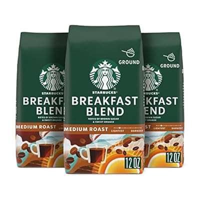 Starbucks Ground Coffee, Medium Roast Coffee, Breakfast Blend, 100% Arabica, 3 bags 12 oz each