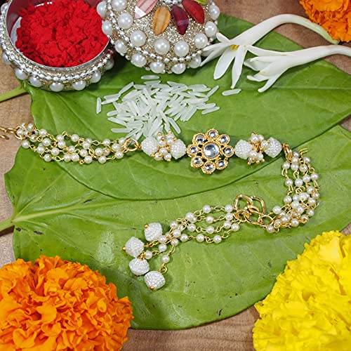 Image of I Jewels Womens Designer Pearl Rakshabandhan Lumba Bracelet For Bhabhi /Sister