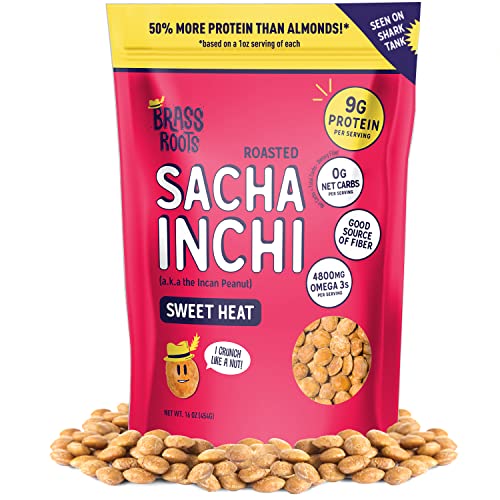 Brass Roots Organic Roasted Sacha Inchi Seeds, Sweet Heat | Keto, Paleo, Allergen Free, Low Fodmap (1 Pound, Pack of 1), Seen on Shark Tank