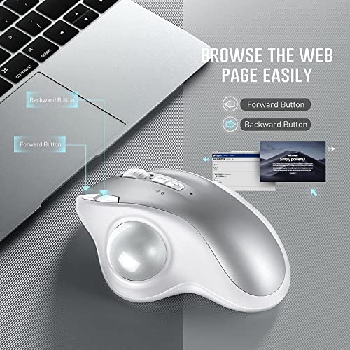 Wireless Trackball Mouse - 2.4G Usb + Dual Bluetooth Rollerball Mouse, Easy Thumb Control, Rechargeable Ergonomic Trackball Mice For Macbook, Laptop, Pc, Ipad, Windows, Android, Ios (White Silver) #TOP6