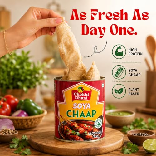 Image of Chokhi Dhani Veg SOYA Chaap 850g x 3 | High Protein Ready-to-Cook SOYA Chaap | Canned Food Chunks on Stick | Ideal for Curry, Tandoori, Gravy & Snacks