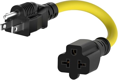 Cable adaptador de clavija de CA para el hogar de 1 pie de 15 amperios a hoja T de 20 amperios, 12AWG Nema 5-15P a 5-20R, 5-15P a 6-15R20R 20 Amp a