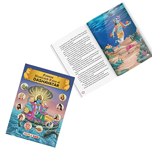 Image of Dashavatar (Illustrated) - Mythology Story Book for Kids - Matsya, Kurma, Varaha, Narasimha, Vamana, Parashurama, Rama, Krishna, Buddha, Kalki - ... - Age 6+ - Read Aloud to Infants, Toddlers