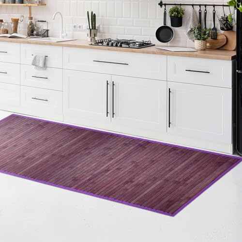 CosìCasa Tappeto Bamboo Cucina Antiscivolo | Passatoia Cucina Idrorepellente, Facile da Pulire e Realizzata con Materiali Sostenibili | Tappeto Bambu Tinta Unita (Viola, 50 x 140 cm)