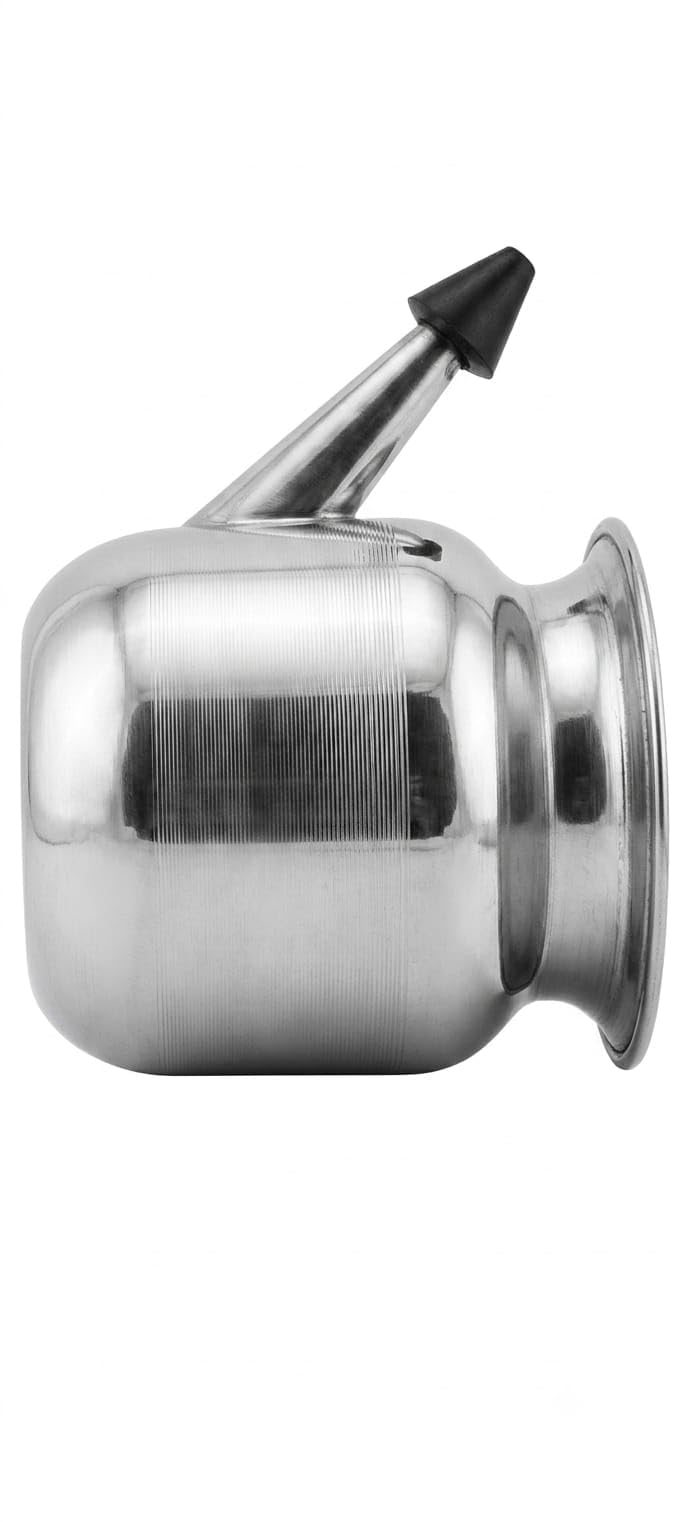 Steel Neti Pot for Nasal Irrigation with Spout | Nasal Cleansing, Polished Finish, Rubber Tip Spout, Durable Build, Ayurvedic Use-image-43