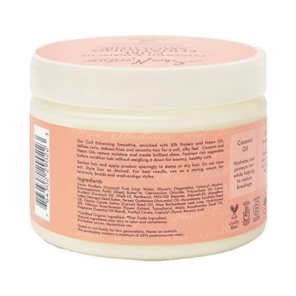 SheaMoisture Smoothie Curl Enhancing Cream for Thick, Curly Hair Coconut and Hibiscus Sulfate and Paraben Free 12 oz